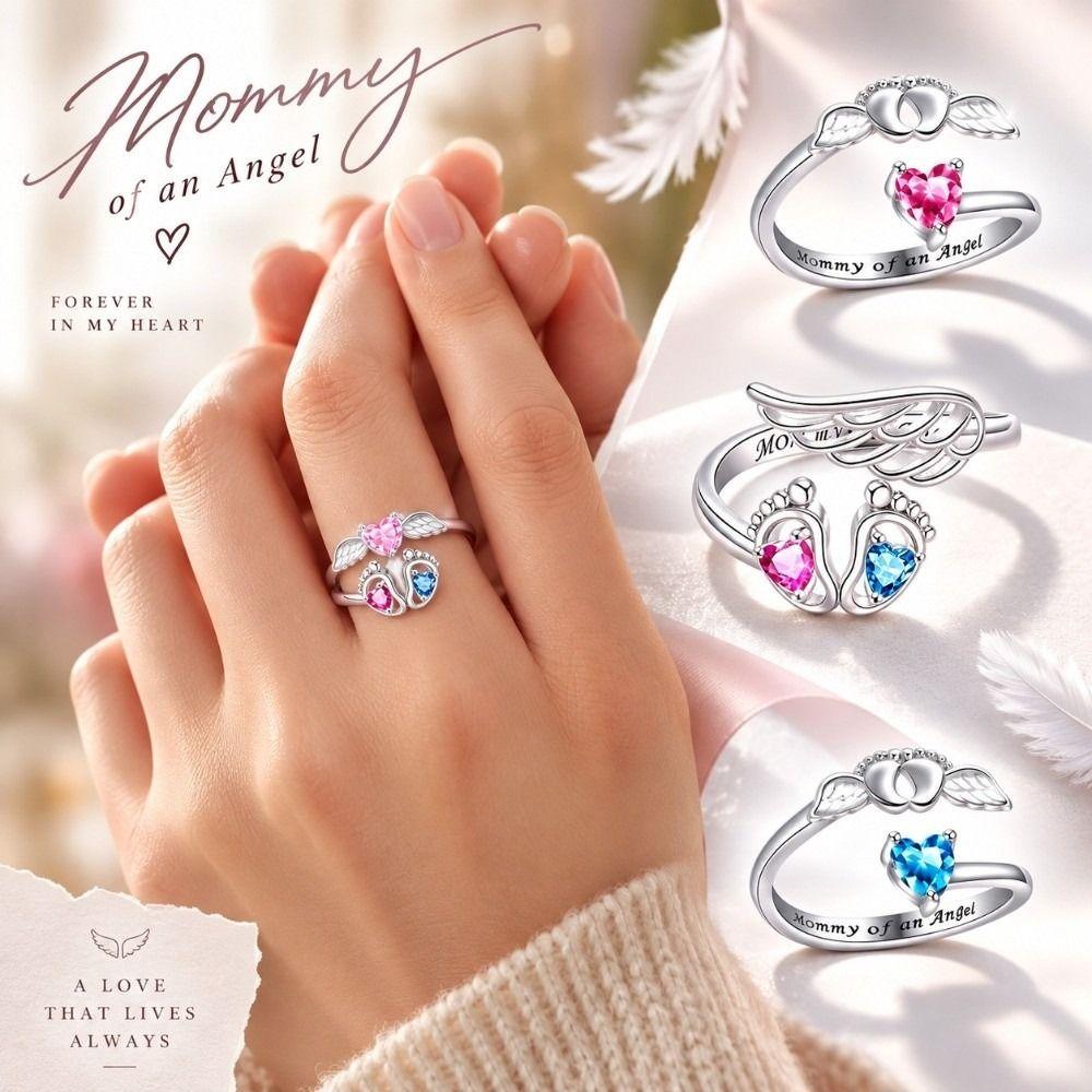 Rhinestone Embellished Rhinestone Heart Ring Adjustable Fashion Band Mom Daughter Gift