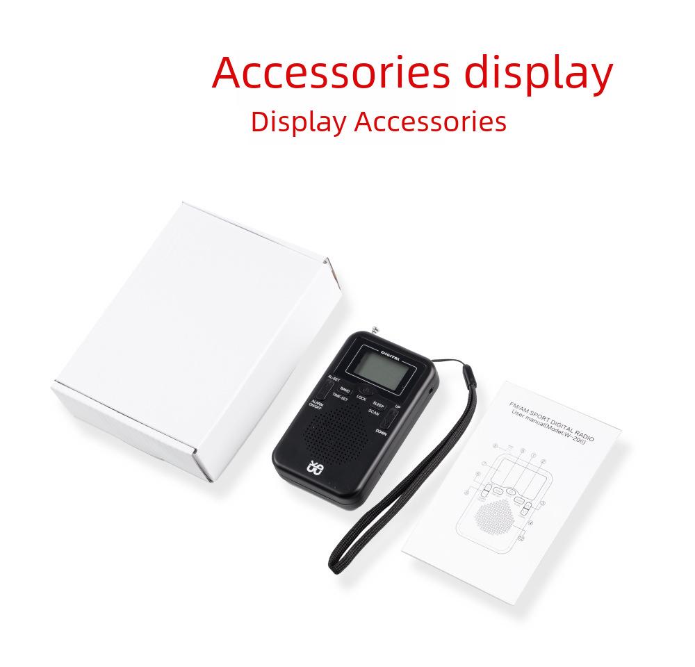 Radio stereo tascabile FM/AM con orologio W-206: Design quadrato portatile ed elegante