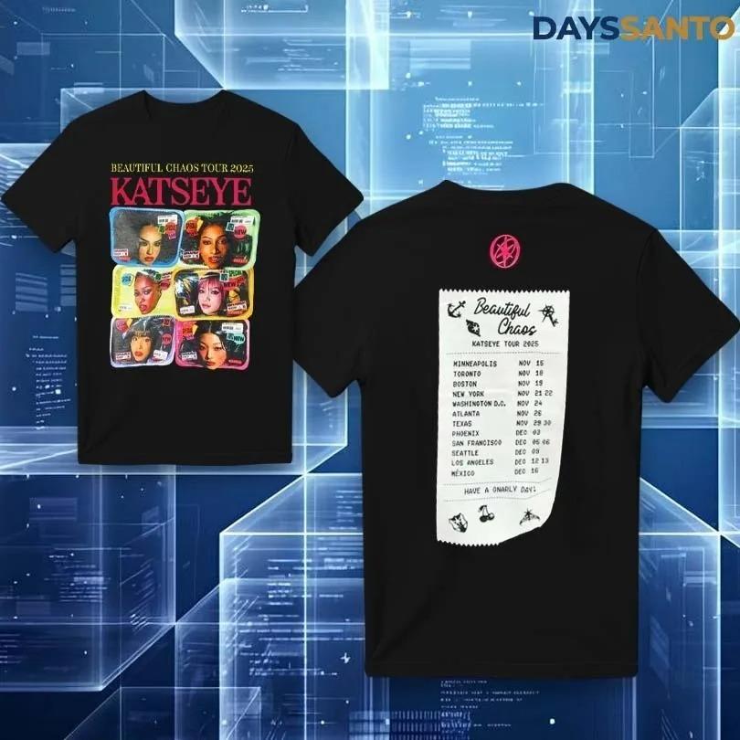 K Pop Топы Katseye Футболка Красивый Хаос Футболка Тур 2025 Повседневная Свободная Принт Хлопок Модная Футболка Унисекс Подарок для Фанатов 4XL