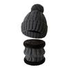 3Pcs/Set Winter Knitted Scarf Gloves Set Pom Pom Ball Fleece Lining Brimless Hat Touchscreen Gloves Neck Warmer Set