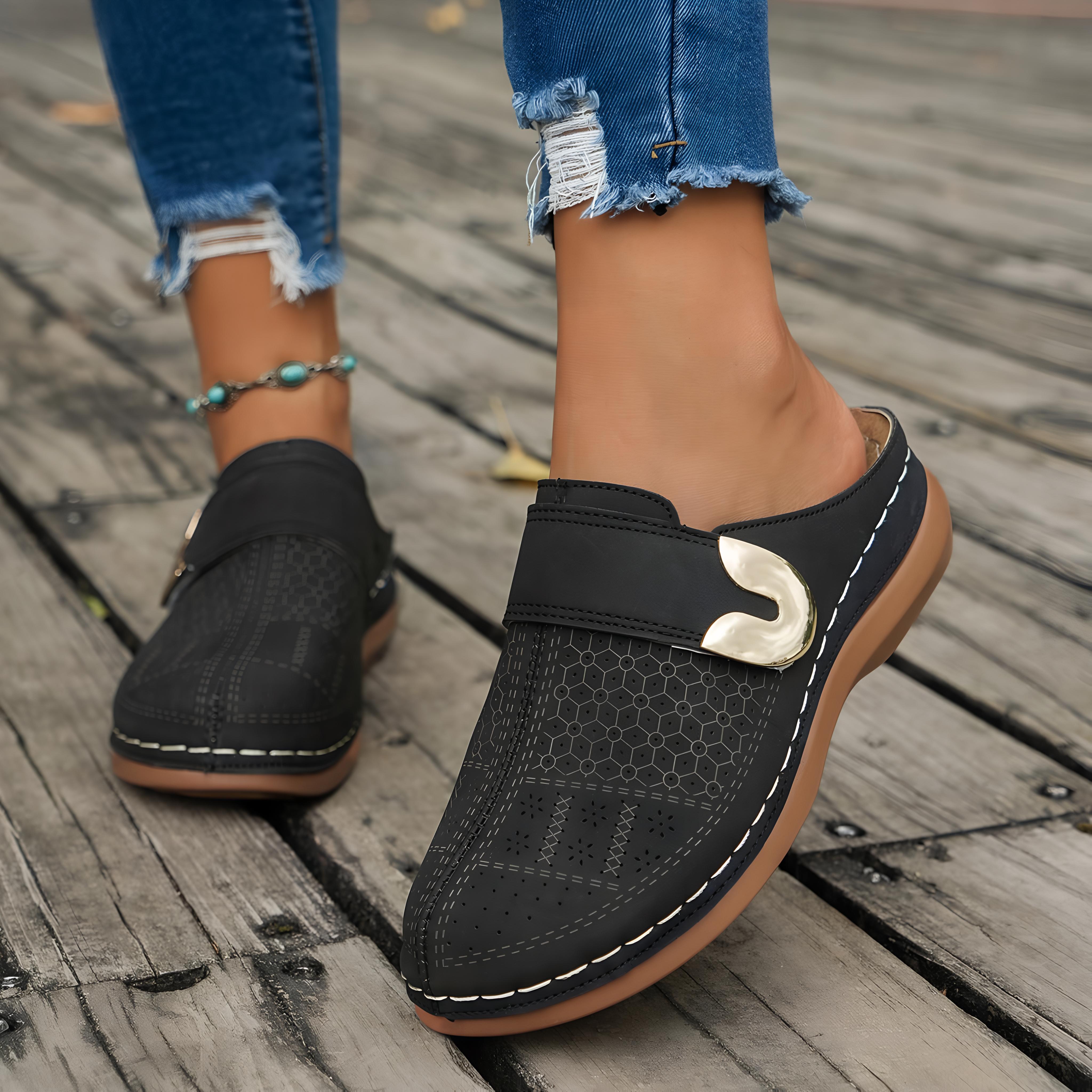 Damen Keilabsatz Pantoletten mit Lochmuster Damen Sommer Bequem Atmungsaktiv Plateau Sandalen Frau Rutschfeste Flip Flops Übergröße 45 41 schwarz
