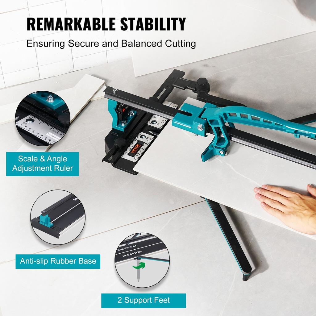 Manual Tile Cutter, 800mm, Porcelain Ceramic Tile Cutter with Tungsten Carbide Cutting Wheel, Infrared Positioning, Anti-Skid Feet, Durable Rails for