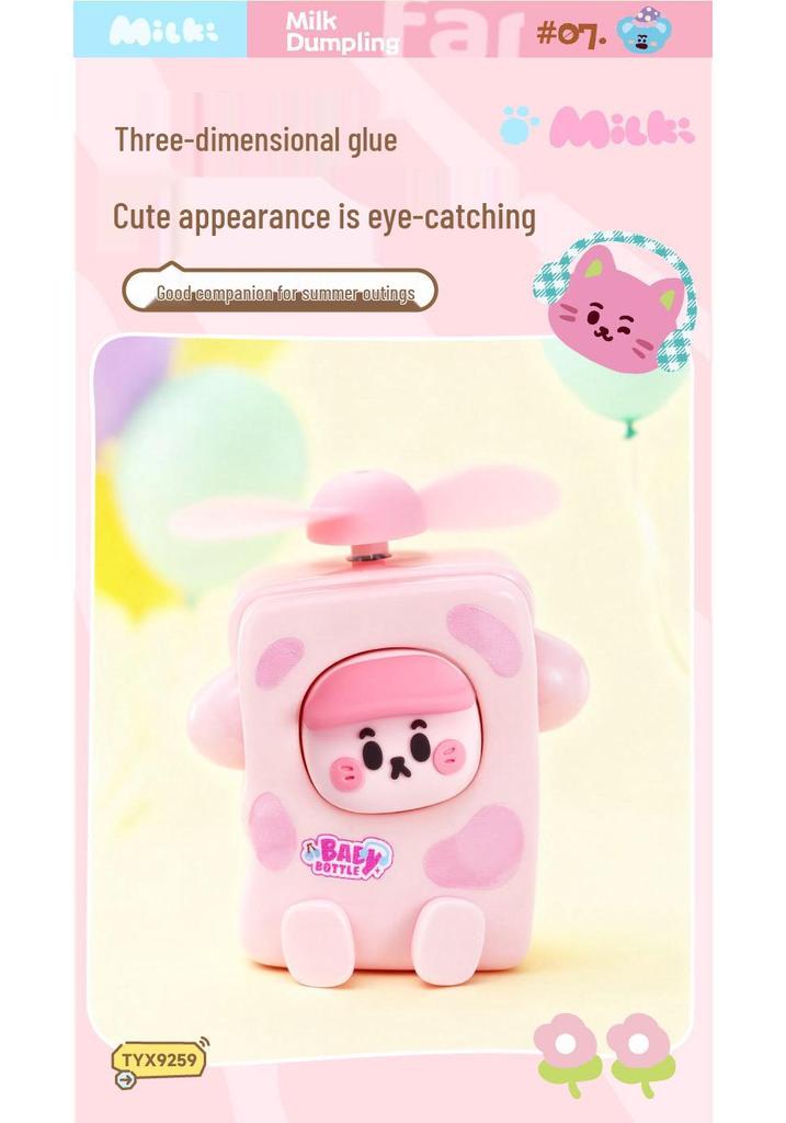 2026 New USB Rechargeable Milk Bottle Mini Fan - Portable Cartoon Design for Students