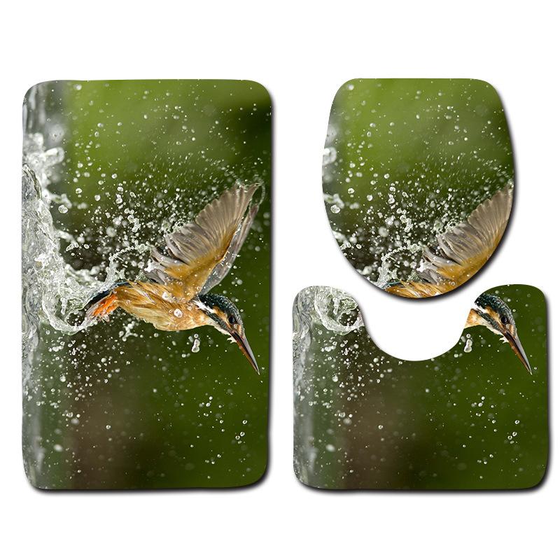 Kingfisher Floor Mat Bathroom Mat Toilet Three-Piece Set
