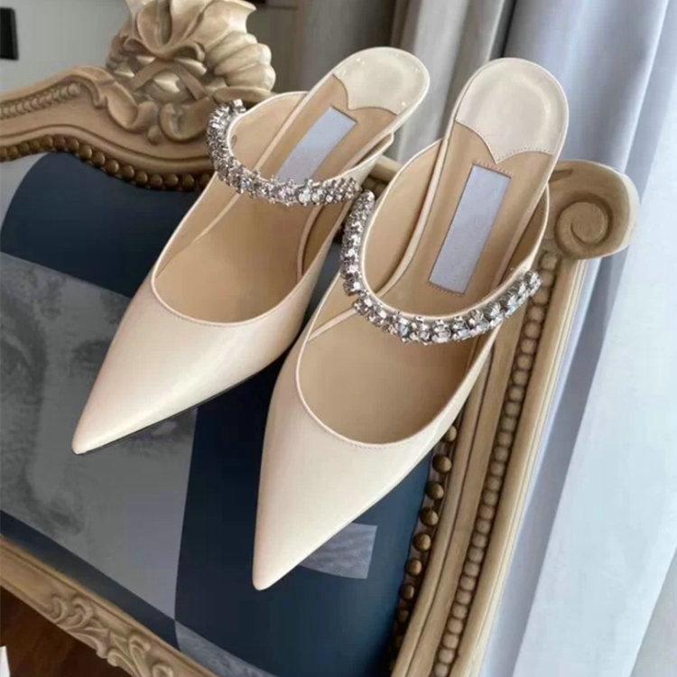 Fashion 2025 Summer New Baotou Half Slippers Women Fine With Pointy Head Rhinobarrhinos All Wear Network Red Tide High Heels