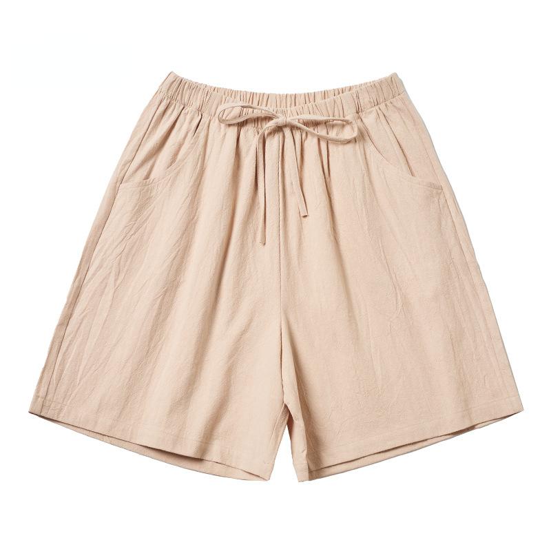 

Женские летние хлопковые льняные брюки, однотонные брюки до колена с эластичной резинкой на талии XXL