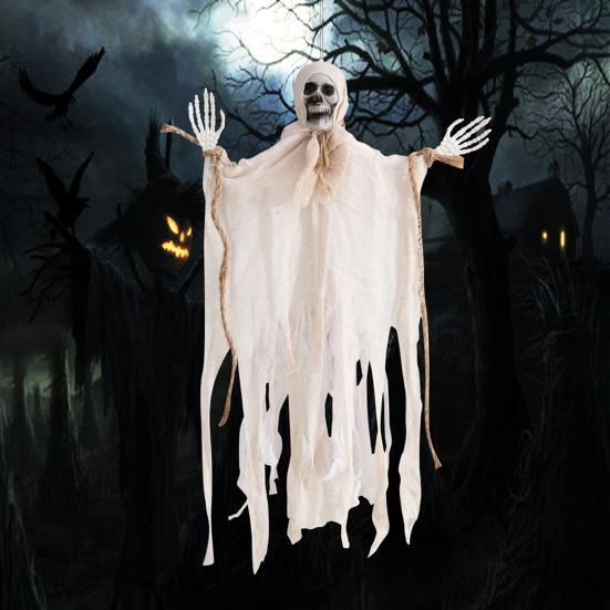 Halloweenská závěsná kostra duch venkovní velká strašidelná ponurá smrtka strašidelný létající duch lebka pro zahradu na dvůr dekor strašidelného domu