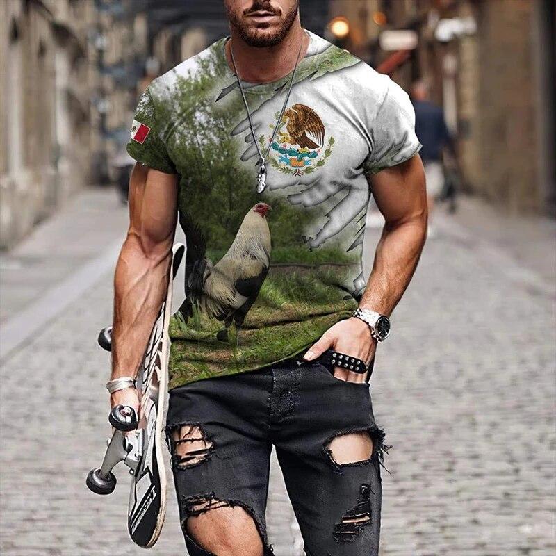 Mens T-Shirts Summer Tees Mexico Rooster Fight Champion 3D Print Casual Short Sleeve Shirt Unisex Harajuku Tops Women Streetwear