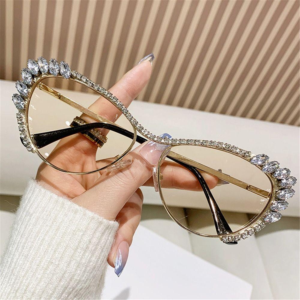 Cat Eye Rhinestone Sunglasses Costume Party Glasses Diamond Sunglasses Oversized Jeweled Frame Y2K Shades Eyewear for Women Men
