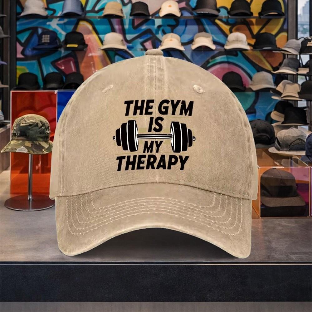Gym Is My Therapy Fitness Graphic Washed Baseball Cap Adjustable Casual Cotton Outdoor Hat