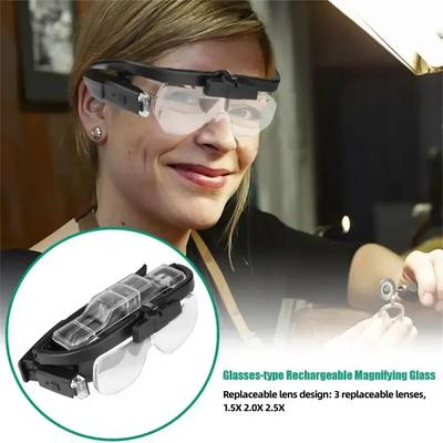 Ochelari cu lupă cu cap reîncărcabil Ochelari cu lupă multifuncțională, iluminate, reîncărcabile prin usb, pentru citire și reparare T