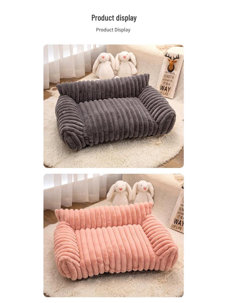 Cross-Border Plush Pet Bed: Large Rabbit Fur Sofa, Wear-Resistant Dog/Cat Nest for All Seasons.
