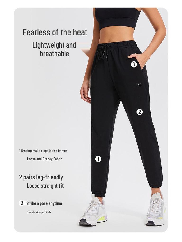 Unisex Quick-Dry Breathable Running Pants with Double Side Pockets and Elastic Drawstring