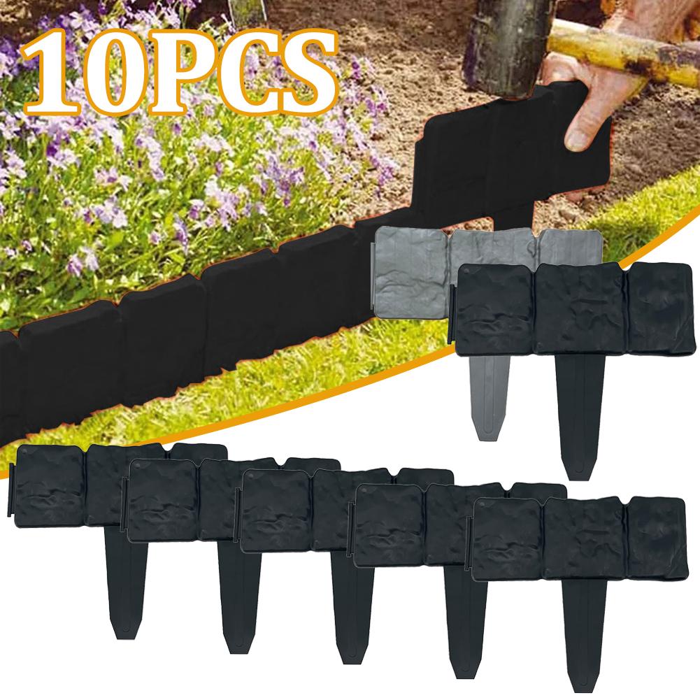 10pcs Garden Fence Edging,Home Garden Border Edging Plastic Fence Stone DIY Yard Landscape Plant Fence Fit for Lawn Yard Flow