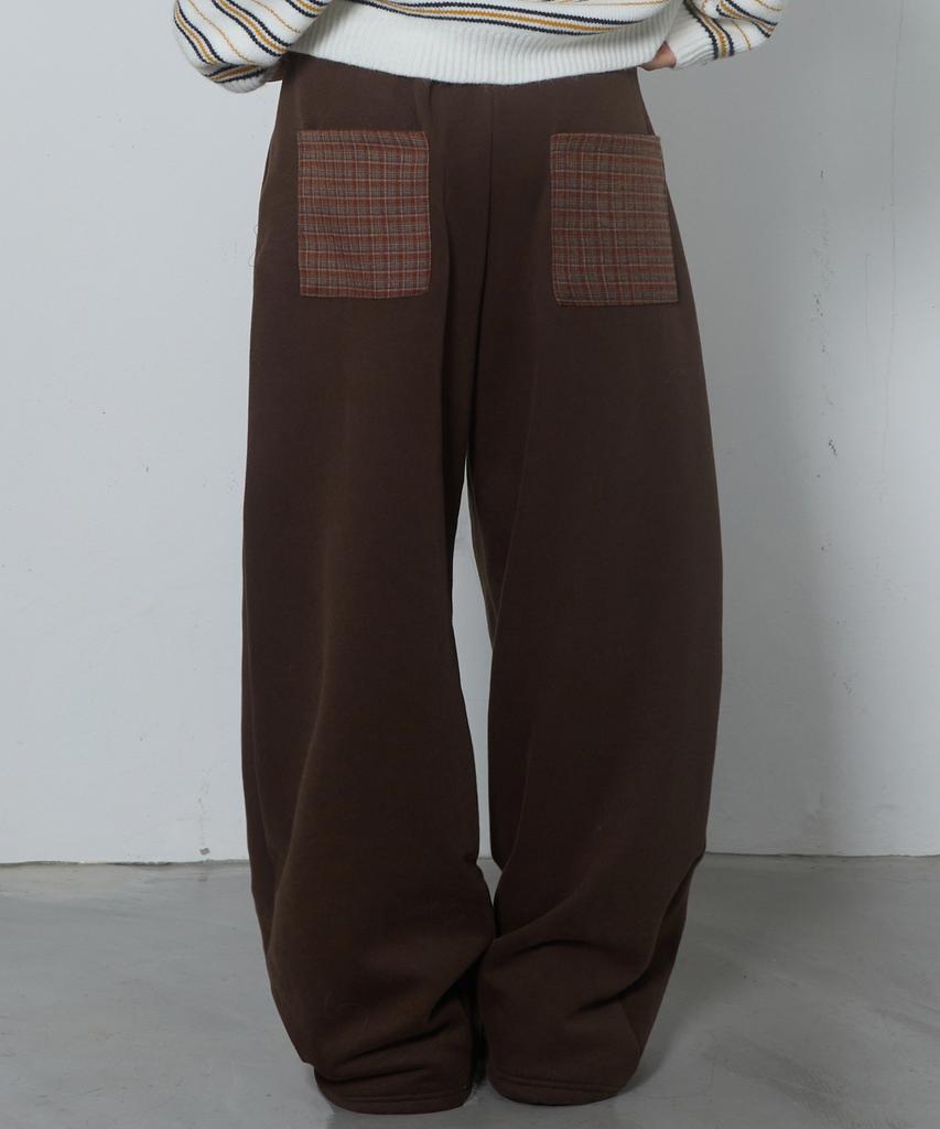 CHICKS Back Pocket Check Balloon Pants Brown
