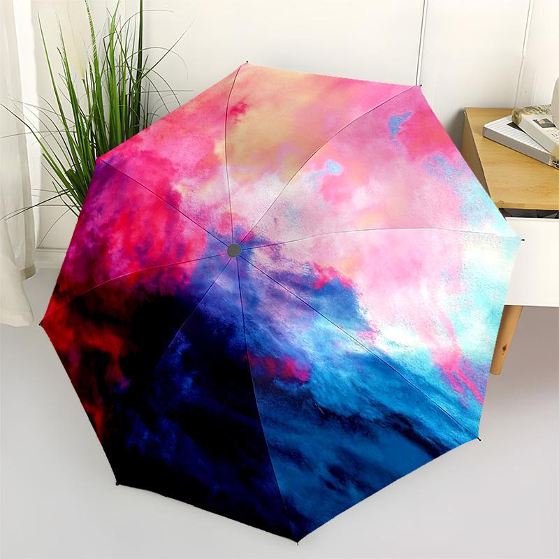 1pc Abstract Watercolor Automatic Folding Umbrella, Heavy Duty 8 Rib Iron Frame,  Suitable for Travel, Daily Use, Birthday, Decor Gift M0105108
