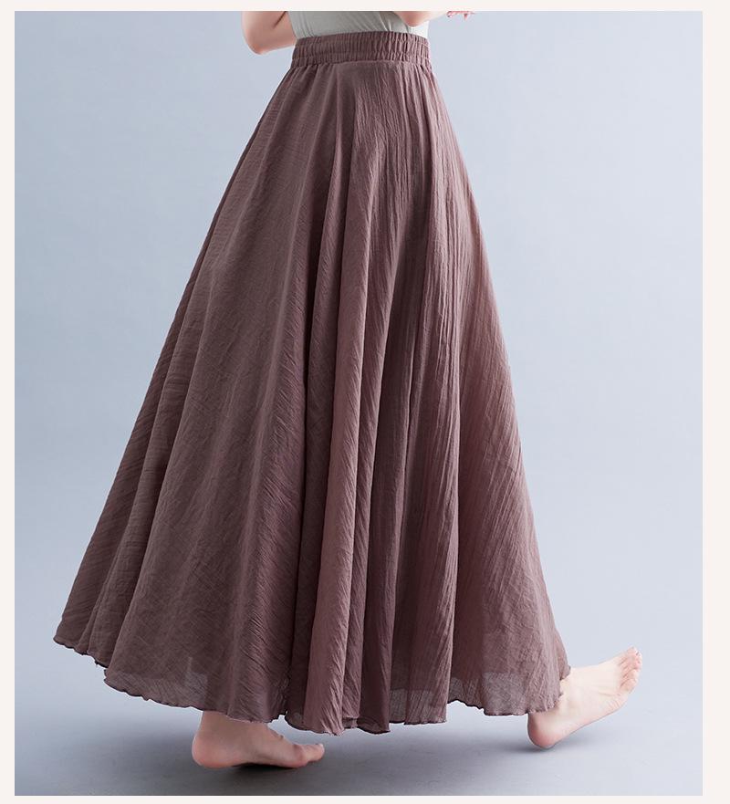 Plus Size Cotton Linen Midi Skirt - 42 Colors, Solid A-Line Style, 2 Yards Long.