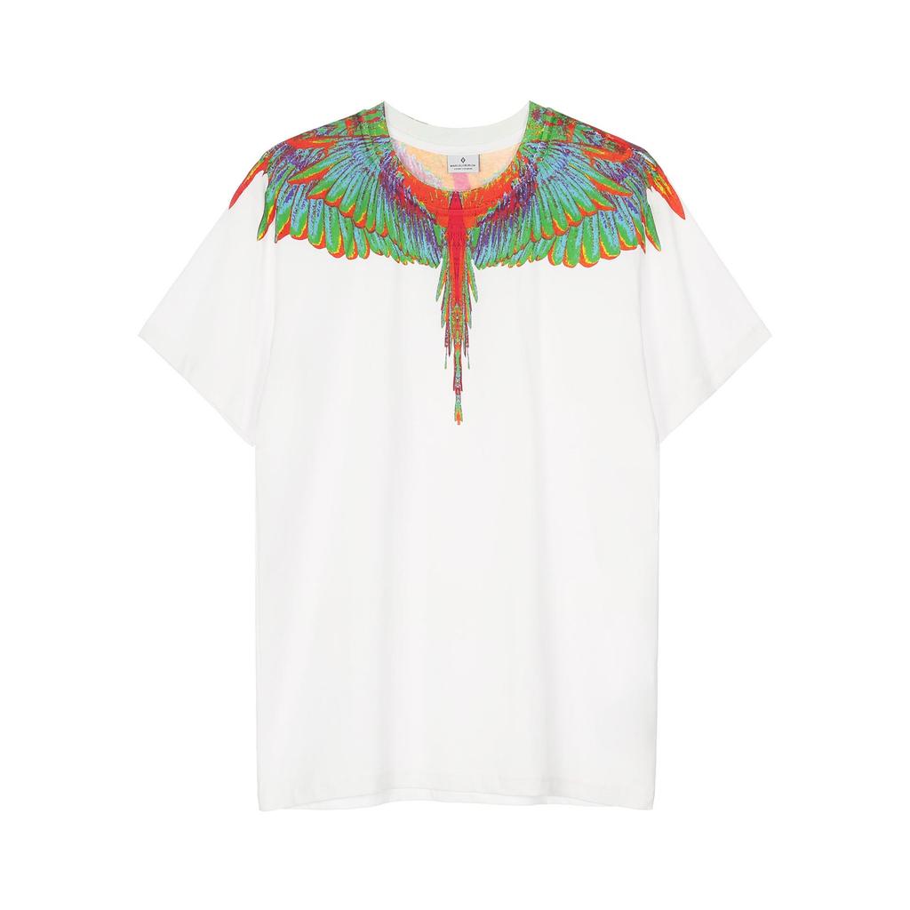 Marcelo Classic Phantom Wings Short Sleeve T-Shirt with Colorful Feathers and Lightning Design