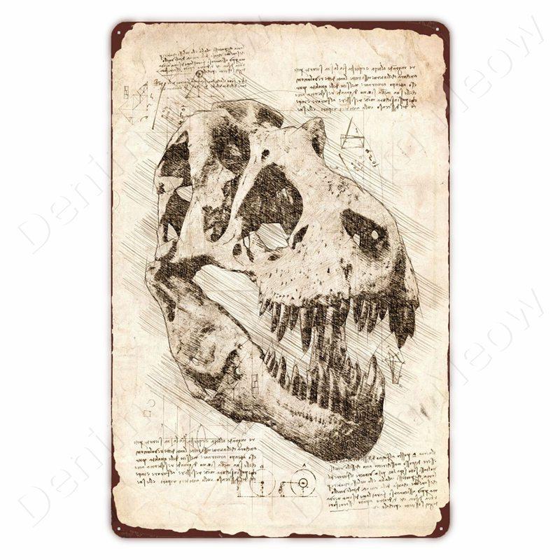 Dinosaur In the Bathroom Wall Art Print Fossil Vintage Metal Tin Sign Club Room Home Decor Animal Bones Poster Painting
