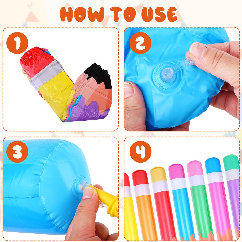 14 Pcs 27 Inch Jumbo Inflatable Pencil 7 Colors Blow Up Pencil Crayons Balloons Decorations For Classroom Theme Back To School B