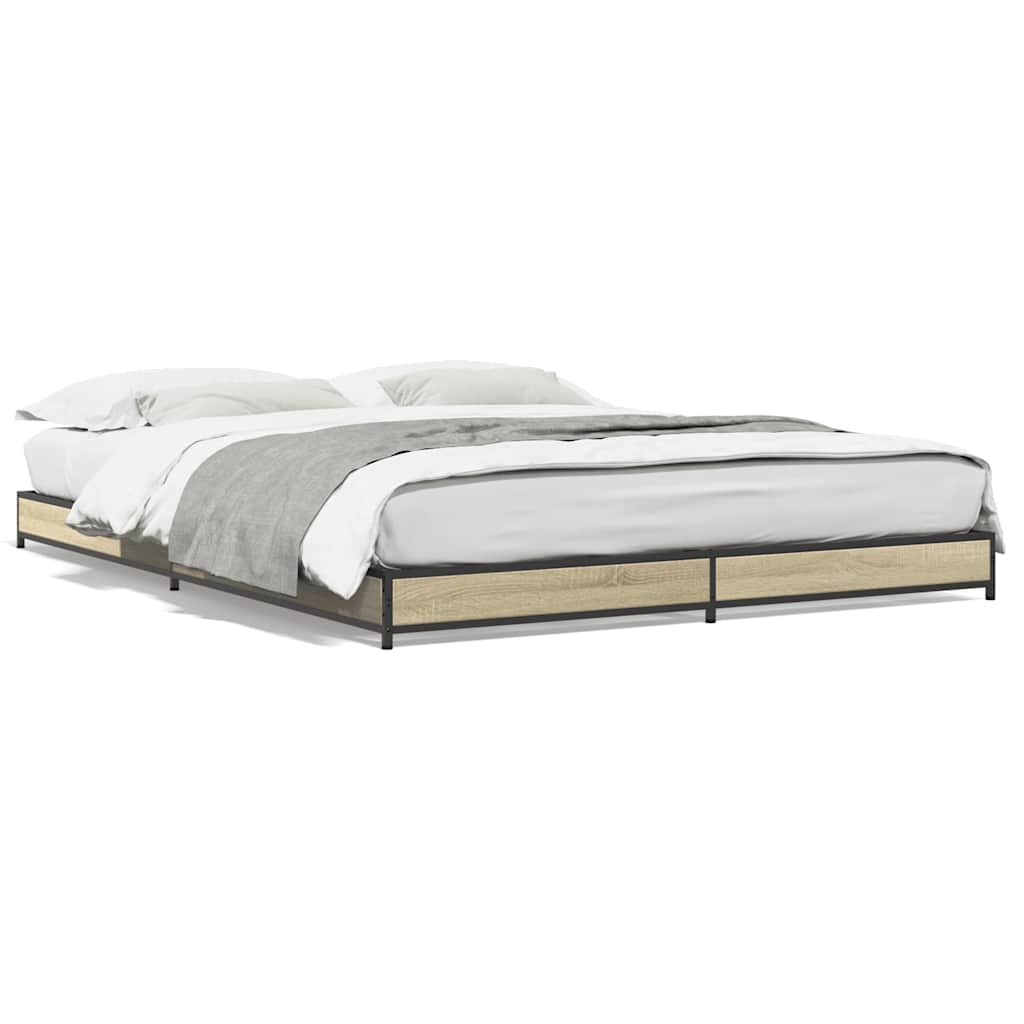 Bed Frame In Sonoma Oak Finish 120 X 200 Cm Made of Engineered Wood and Metal