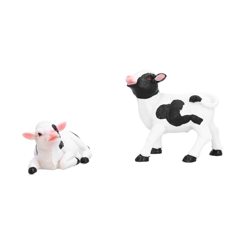 2pcs Cows Figurine Resin Animal Sculpture Crafts Miniature Garden Ornament Gardening Bonsai