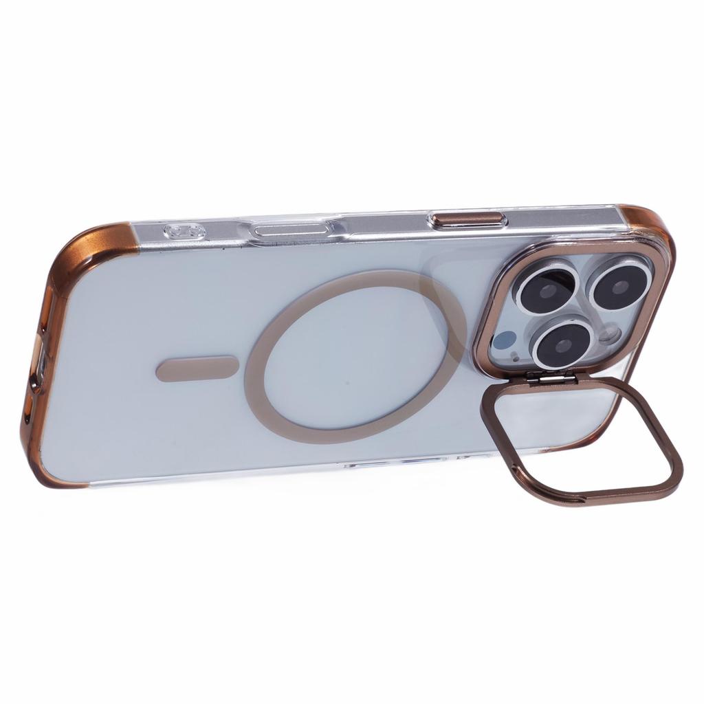 JAUCASE For iPhone 16 Pro Max Clear Case Compatible with MagSafe Lens Frame Kickstand PC+TPU Phone Cover