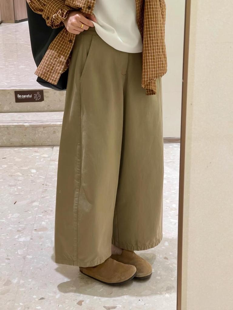 Women's Spring Khaki Wide-Leg Pants with High-End Japanese & Korean Style - Loose, Draped, and Casual