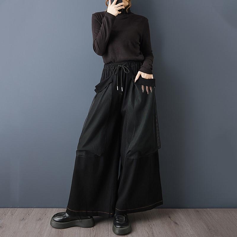 plus size Vintage patchwork high waist casual loose Women spring autumn jeans denim wide leg Pants