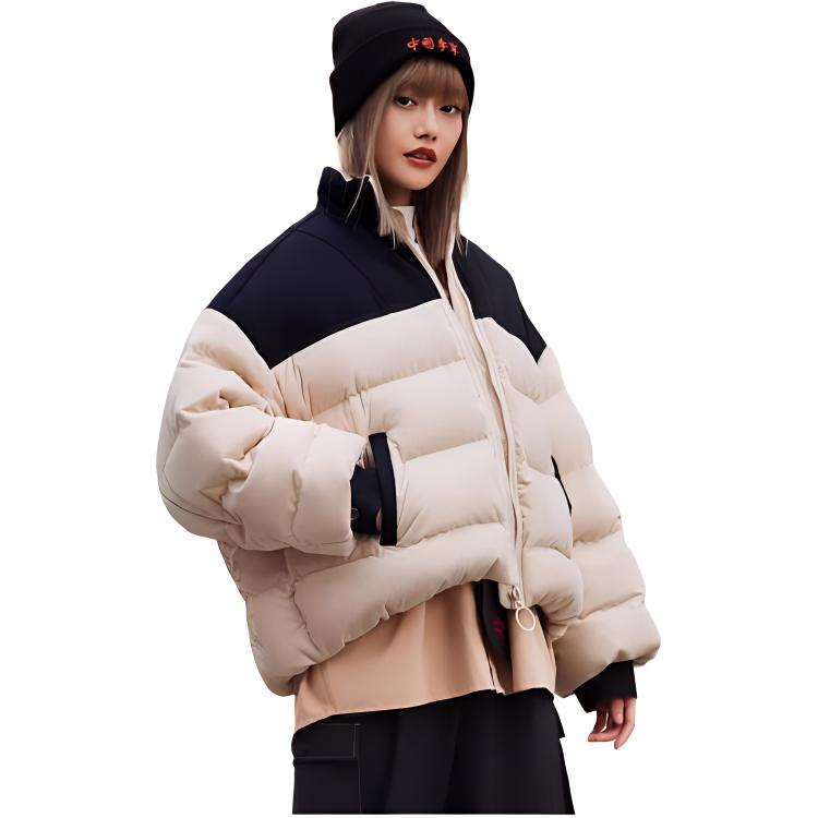 Li Ning Sports Lifestyle Serie Colorblock Logo Bestickt Warm Lässig Locker Daunenjacke Damen Oberbekleidung Schwanenweiß AYMR228-4