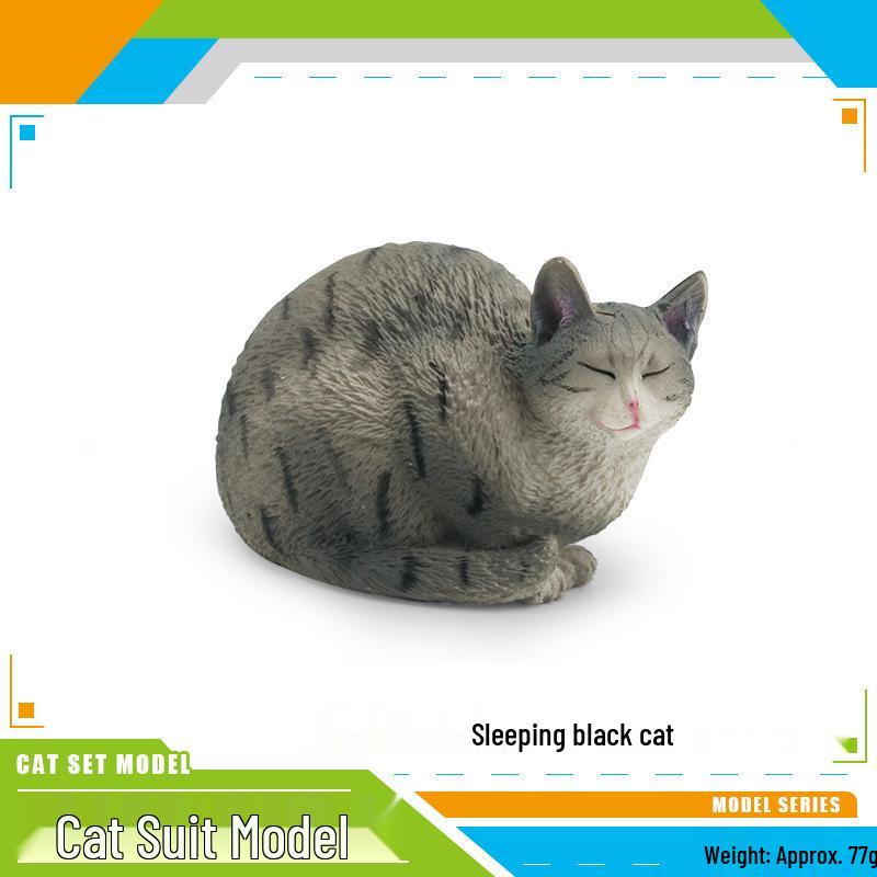 Children's Kitten Model Set: Ragdoll Cat, Lazy Orange Cat, Paw-Up Grey Cat, Sleeping Calico Cat, Lying Siamese Cat Figurines.