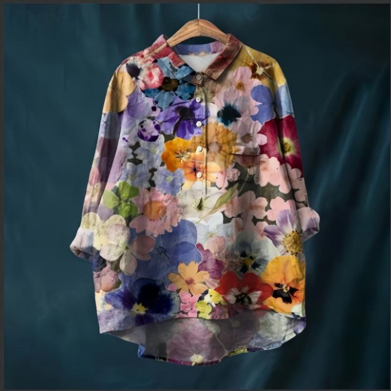 Women's Long Sleeve Blouse Shirt Collar Streetwear Floral Print Shirt Blouse