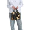 Black Golden Leaf Print Insulated Lunch Bag for Women Kids Portable Food Boxes Thermal Lunch Box Tote