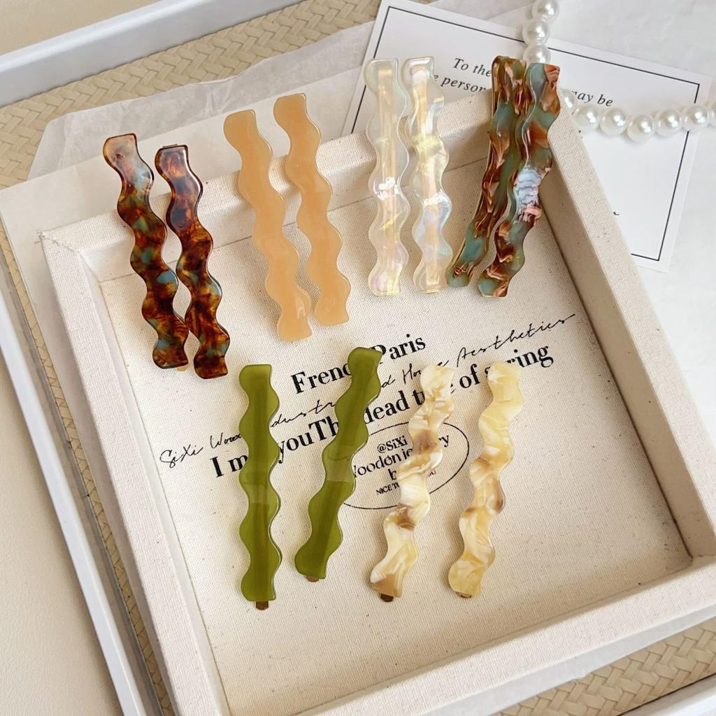 2Pcs/Set Simple Retro Wave Shaped Acetic Bangs Hairpins Sweet Cute Hair Side Hair Clips Style Barrettes Fashion Hair Accessories