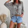 Women Spring Summer V-neck Diamond Hollow Out Batwing Sleeve Knit Sweater Loose Cover Up Blouse