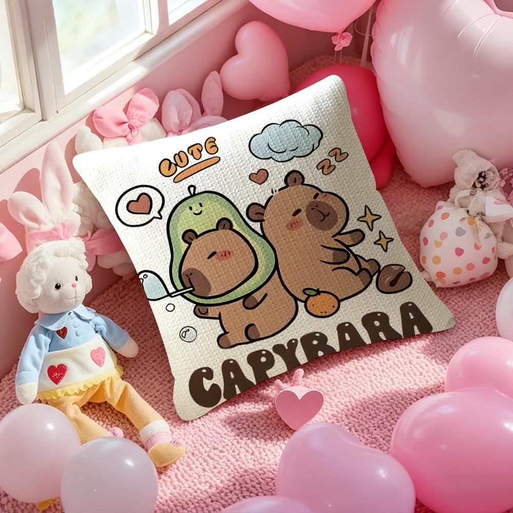 Cartoon Cute Capybara Cushion Cover Natural Linen Pillow Case Double-Sided Print Decorative Sofa Pillowcase Home Decor Gift