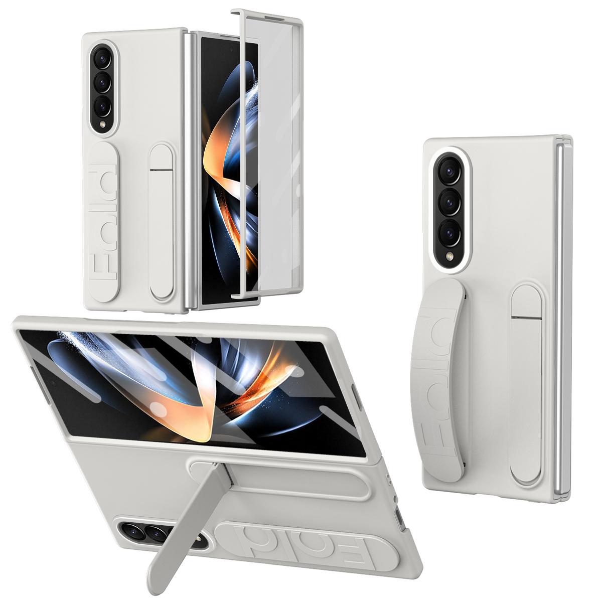 

Чохол для Samsung Galaxy Z Fold4 5G з підставкою та ремінцем на зап ястя, PC чохол для телефону з плівкою із загартованого скла White