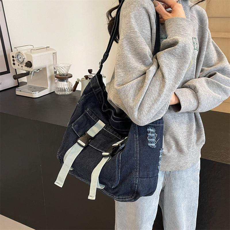 Dámská crossbody taška z denimu s velkou kapacitou, studentská taška messenger, nákupní taška