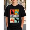 European Sizes Cute Cat for Boys T-Shirt - Crewneck Casual Top, Comfortable, Lightweight, Breathable And Sweat-Wicking, Quick-Drying Fabric