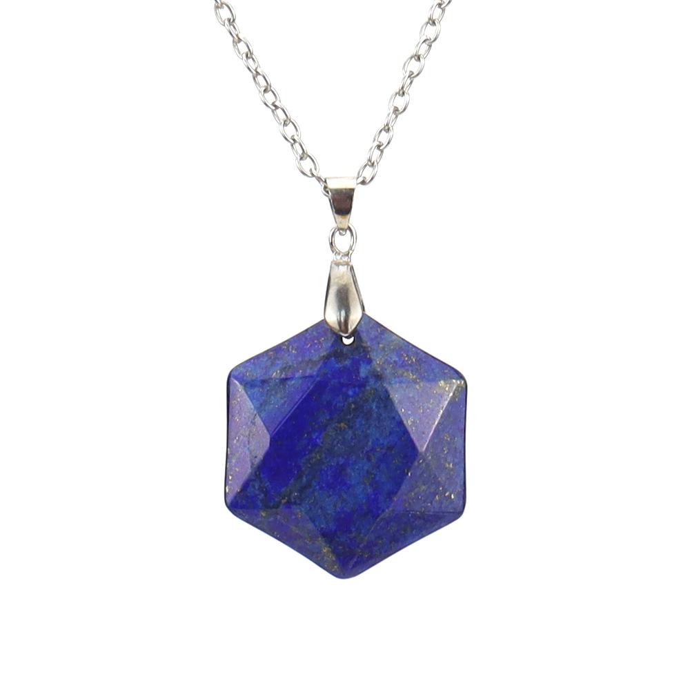 Crystal Gemstone Hexagram Black Yorite Pendant Necklace Cut Polyhedron Pendant N532