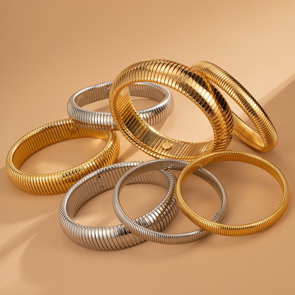 Elastisches Edelstahl Dickes Metall Punk Armband Damen 18k Vergoldeter Charm 8/10/12/20/16MM Elastisches Armband