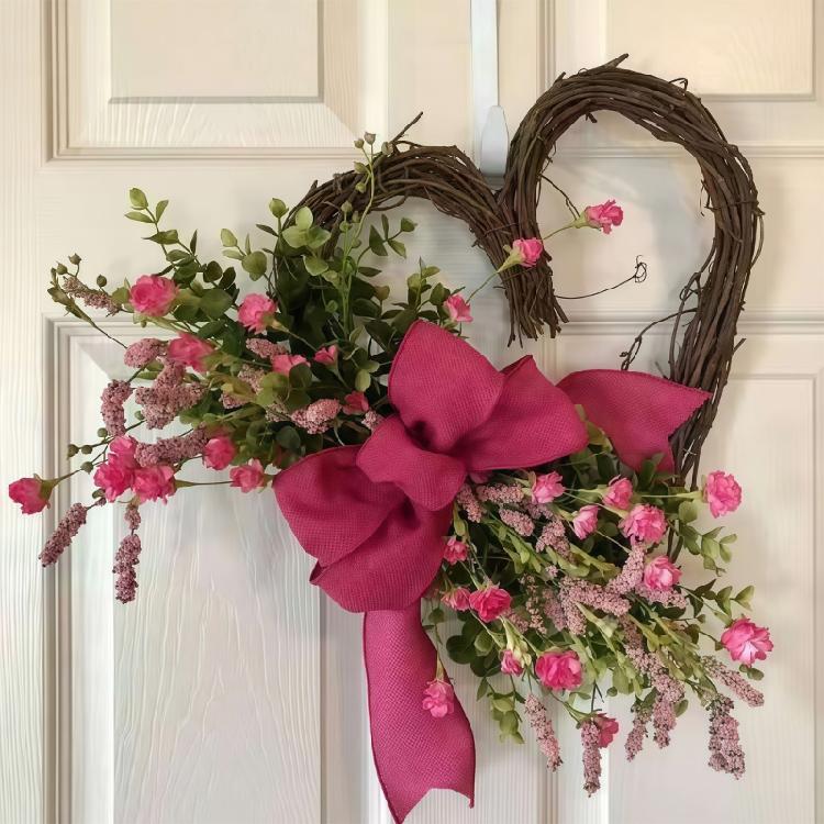 Valentine's Heart Wreath Artificial Rose Flower Wreath Spring Festival Decoration for Front Door Window Wedding Parties