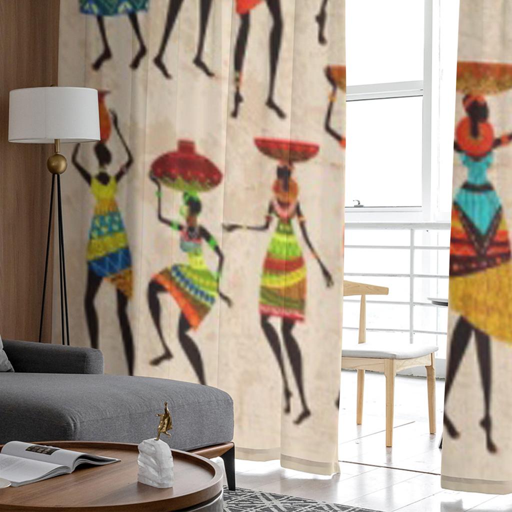 Retro Beautiful African Women Chiffon Sheer Curtains for Living Room Bedroom Kitchen Decoration Window Voiles Tulle Curtain