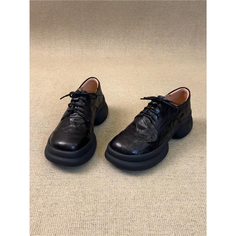 Height increase 6cm British style round head deep mouth lace-up small leather shoes retro commuter sports style thick sole