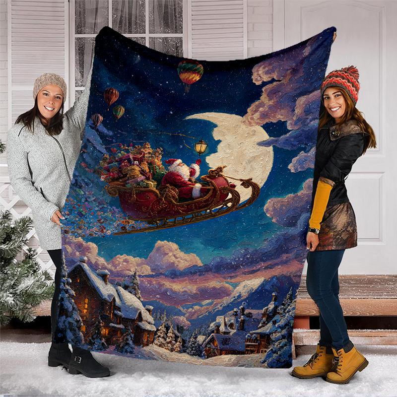 Christmas Santa Claus Theme Printed Blanket - Perfect for Couch, Bed, Travel & Outdoor Use | Machine Washable, Cozy & Durable.