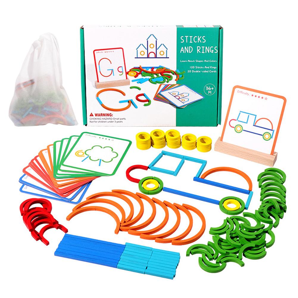 Creative Wooden Sticks and Rings Puzzle Intelligence Game Montessori Early Childhood Educational Toys For Children