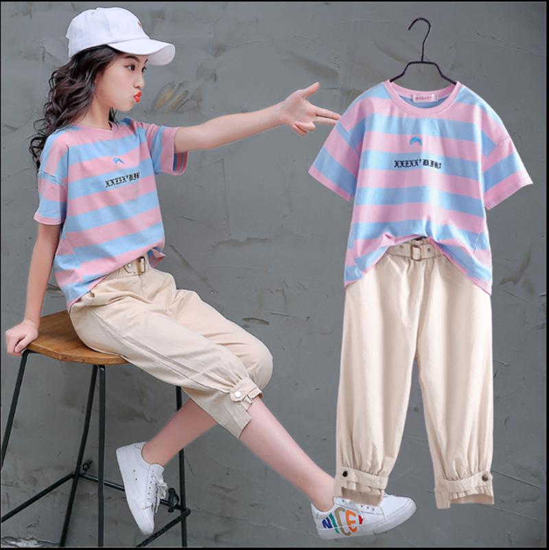 Girls' Trendy Sports Suit 2024: New Style Fashionable Two-Piece Set for Older Kids - Short-Sleeved Summer Wear