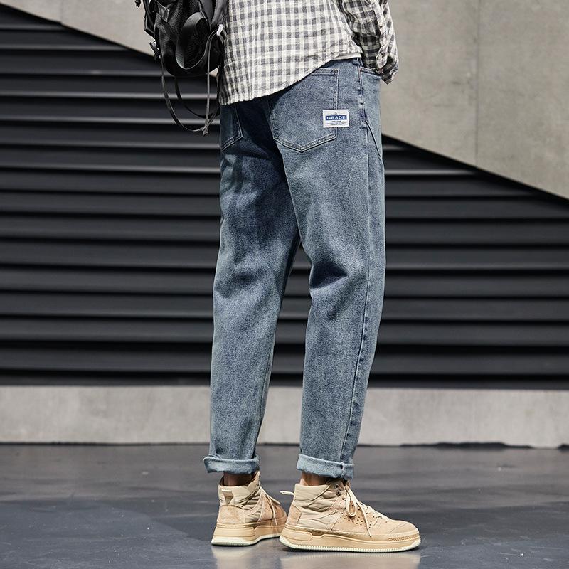 Men's Spring/Fall Straight-Leg Cropped Jeans: American High-Street Style, Slim-Fit, Slimming, Skinny Casual Pants