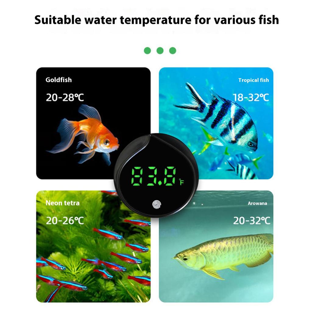 LED Fishtank Thermometers Small Size Temperature Measuring Meter with LED-Screen Stick On for Tanks