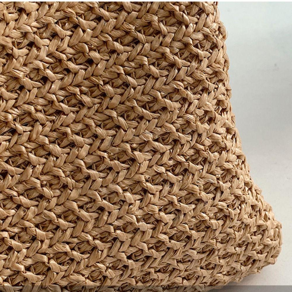 Casual Bohemian Straw Shoulder Bag Houndstooth Hollowed Out Weave Tote Bag Handbag Large Capacity Beach Bag Outdoor